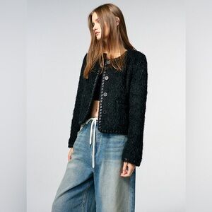 Korean brand ETMON Tweed Fur Jacket NWT One Size